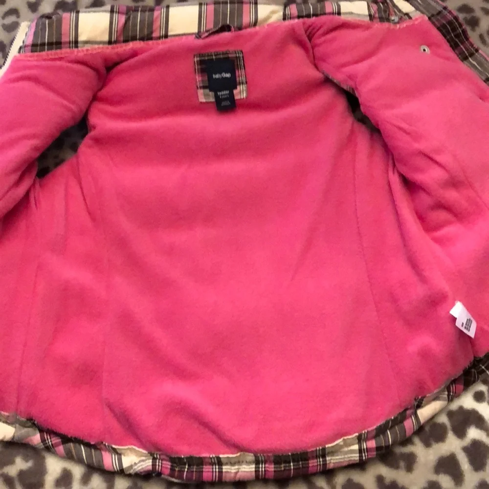 babyGap Pink Plaid Ruffle Fleece Lined Puffer Vest Toddler 4 Year
